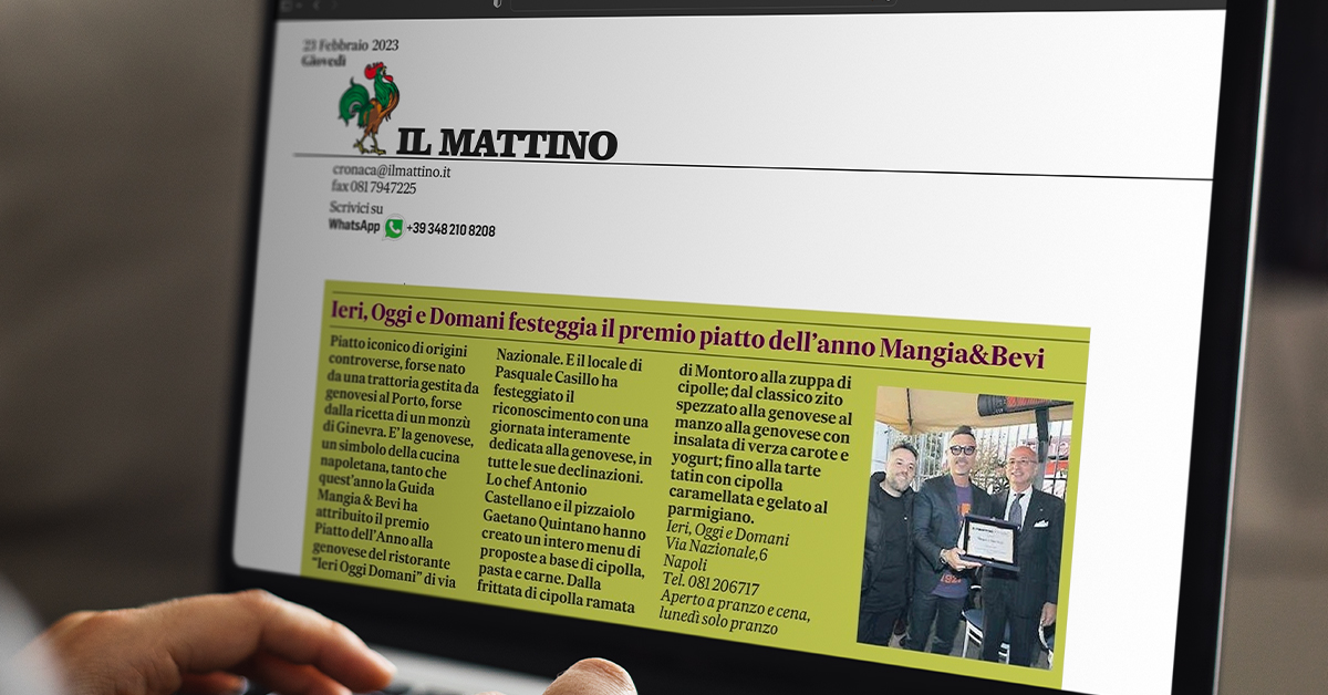 Ieri, Oggi e Domani festeggia il premio piatto dell