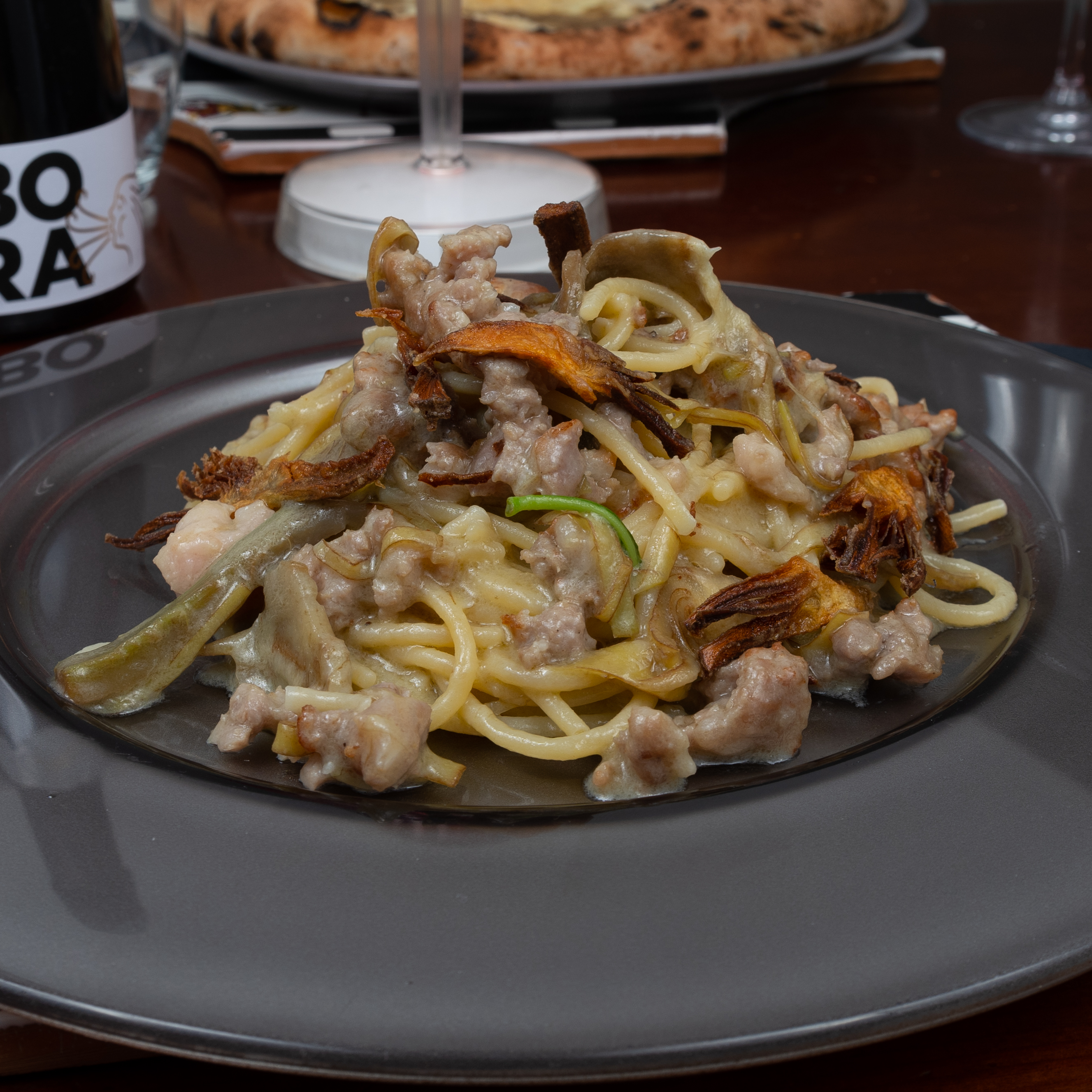 _dsc5184 image _dsc5184 Spaghetti carciofi violetta di Castellabate e salsiccia sbriciolata di maialino rosa di Castel Poto | Ieri Oggi Domnai